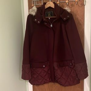 Joules Wilma Wool Coat With Quilt Detailing in Port color